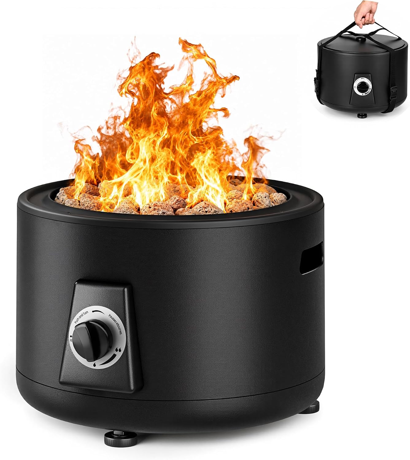 Pamapic Portable Propane Fire Pit, 60000BTU Outdoor Smokeless Gas Fire Pit, Patio Fire Pit Easy Setup and Storage for Camping, Patio, Backyard
