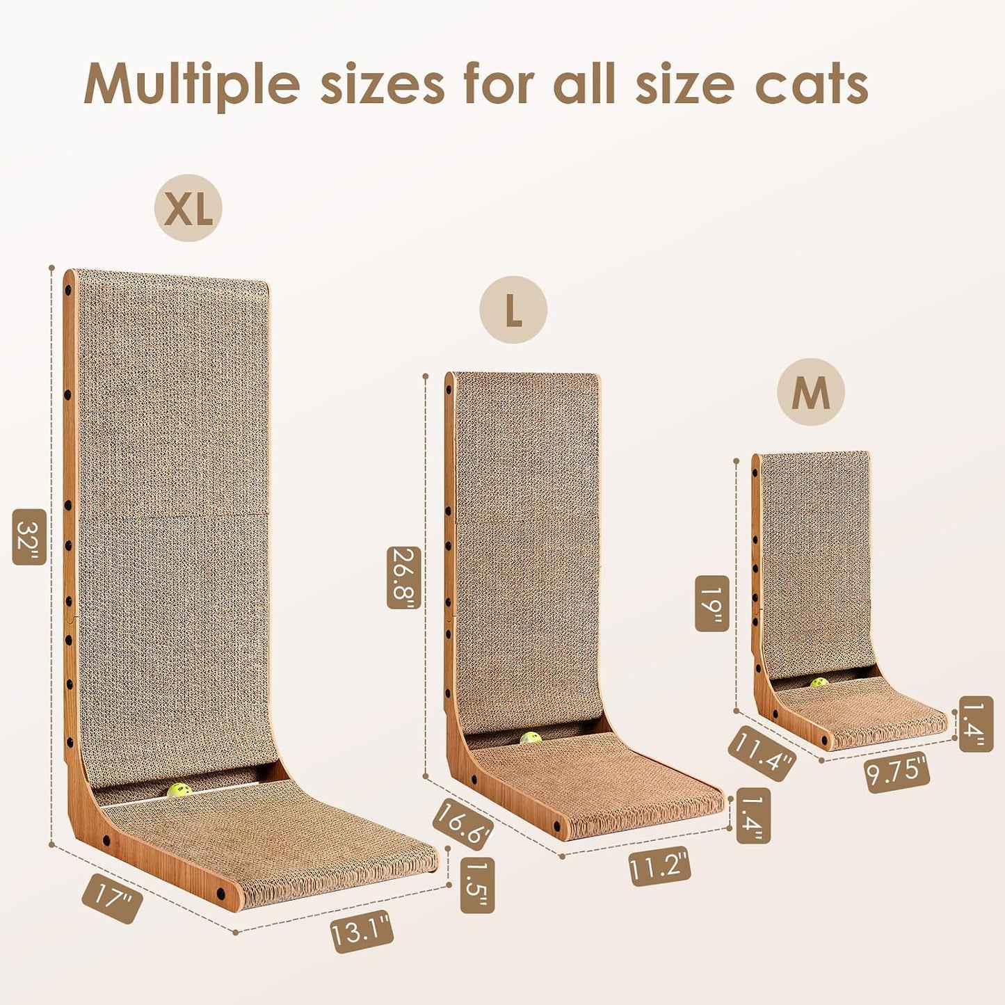 EHEYCIGA Cardboard Cat Scratcher for Indoor Cats, 26.8 Inch L-Shaped Cat Scratching Board, Brown