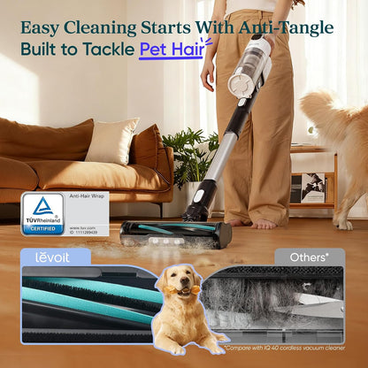 Levoit Cordless Vacuum Cleaner, Anti-Tangle for Pet Hair, Up to 50 Minutes Powerful Suction, Lightweight, Rechargeable, Versatile for Carpets & Hard Floors, 180° Lay-Flat Design, LVAC-200