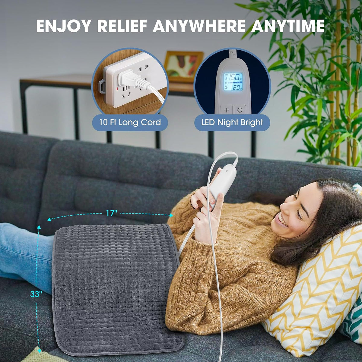 FluffyWarmth Electric Heating Pad for Back, Extra Large 17"x33", Ultra Soft