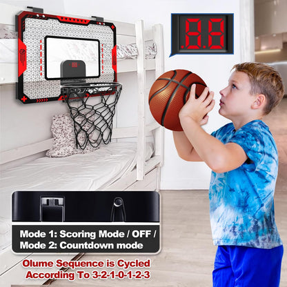 GMAOPHY Mini Basketball Hoop for Kids, Over-the-Door Indoor Basketball Hoop with Electronic Scoreboard, 3 Balls & Pump, Foldable Basketball Set, Red