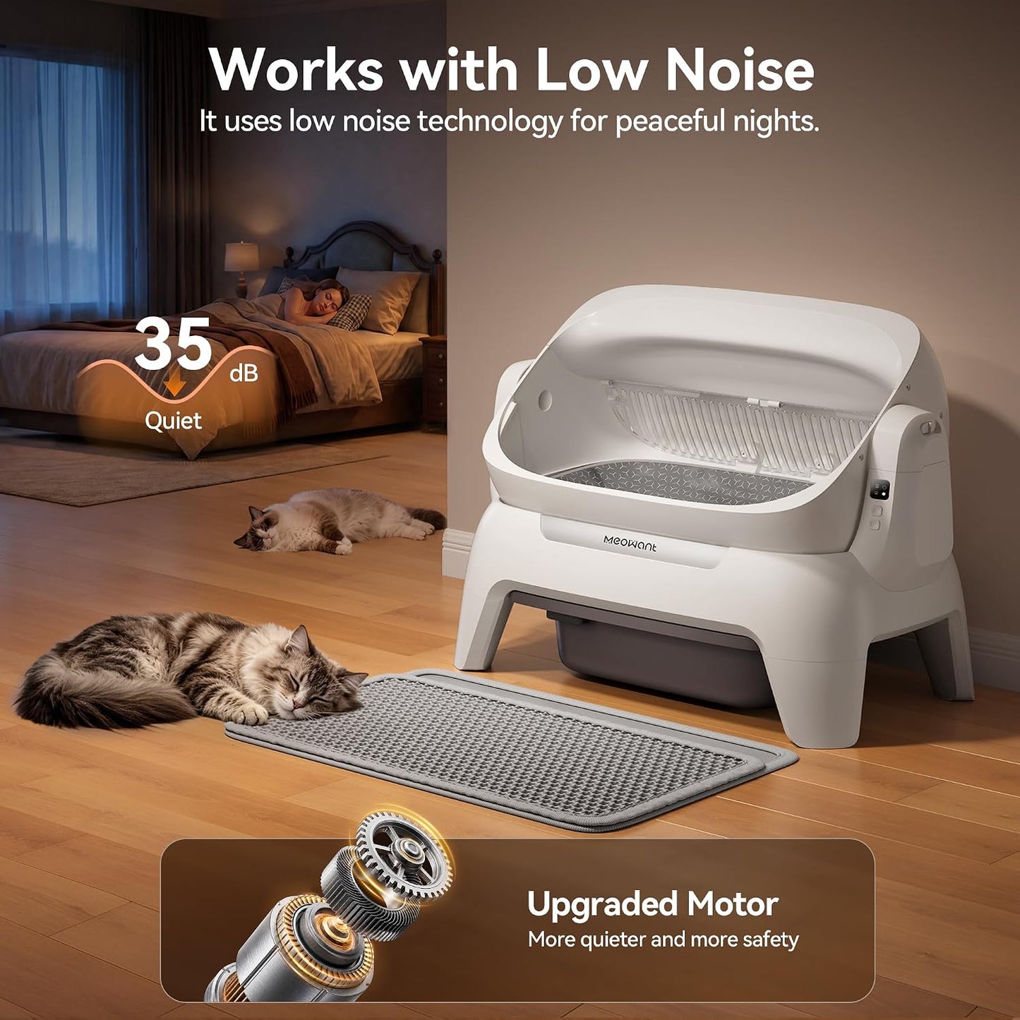 Meowant Extra Large Automatic Litter Box Infrared Scanning and Anti-Pinch Self Cleaning Litter Box for Multiple Cats, Open Top Design with APP Control, 12L Waste Bin, Odor Free, XXXL Space