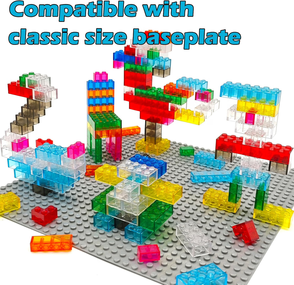 CONVENTEJOY 400-Piece Translucent Building Bricks, 9-Color Crystal-Clear Classic Building Block Set, Compatible Construction Toy for Kids Ages 6+, Educational STEM Toy
