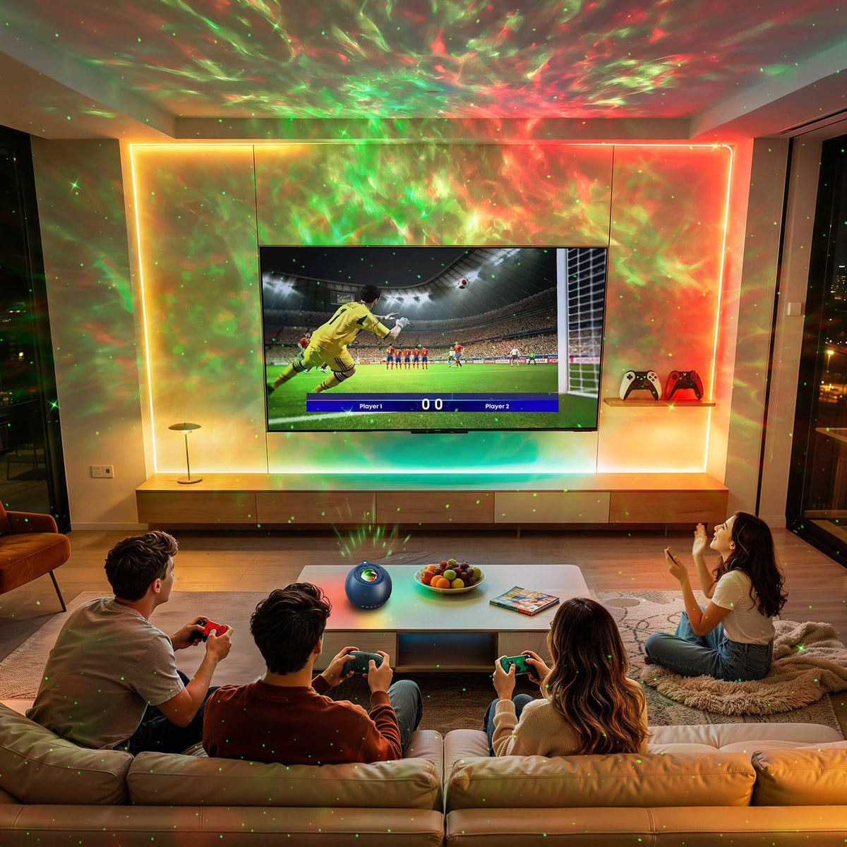 One Fire 360 Game Lights Galaxy Projector Gaming Accessories Gaming Room Decor Green Star Bluetooth Speaker+15 White Noise Man Cave Accessories Cool Gifts for Men Birthday Gift Cool Stuff for Teen Boy