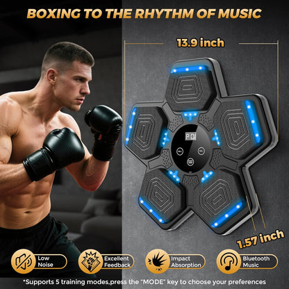 LOLBOX Music Boxing Machine, Wall-Mounted Bluetooth Punching Pad with Gloves, Smart Boxing Target with Punch Counter, Adjustable Height & 3 Resistance Levels, Jet Black