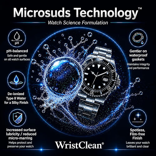 WristClean Royal Watch Cleaning Kit, 5-Piece Watch Cleaning Set with 100ML Foam Cleaner, Drying Towel, 2 Non-Scratch Brushes & Microfiber Pouch, USA Made