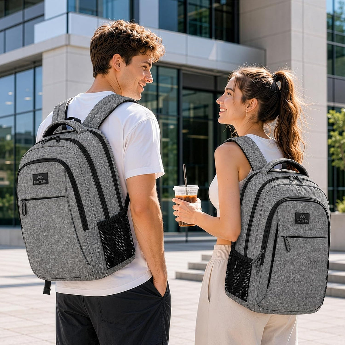 MATEIN Travel Laptop Backpack, 15.6-Inch College School Computer Bag, Water-Resistant Laptop Backpack with Multiple Pockets, Luggage Strap & Anti-Theft Pocket, Grey
