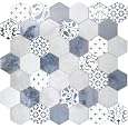 The Tiles Plaza 10-Sheet Peel and Stick Backsplash, 12" x 11.5" Blue Cement Long Hexagon Self-Adhesive Wall Tile, Stone Composite Stick On Decorative Mosaic Tile for Kitchen Bathroom Fireplace