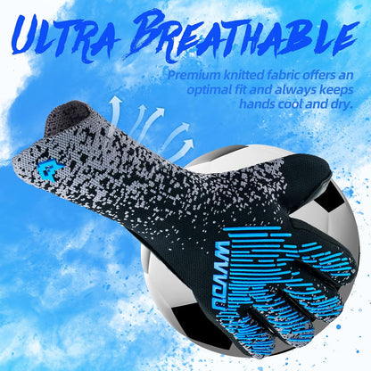 WVVOU Soccer Goalie Gloves for Youth & Adults, Size 9, 4+3mm Super Grip Latex Palm, Breathable Strapless Goalkeeper Gloves for Training & Matches, Black