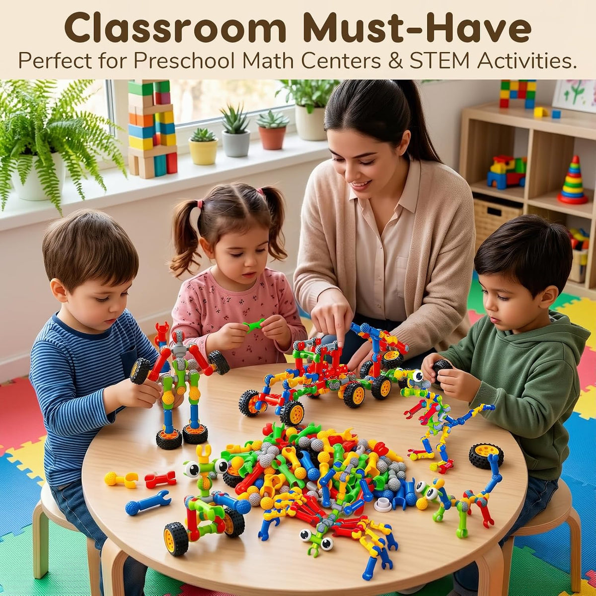 Qirptey 125-Piece STEM Building Toys for Kids Ages 3+, Educational Interlocking Building Blocks with Idea Booklet & Storage Box, Creative Engineering Construction Set