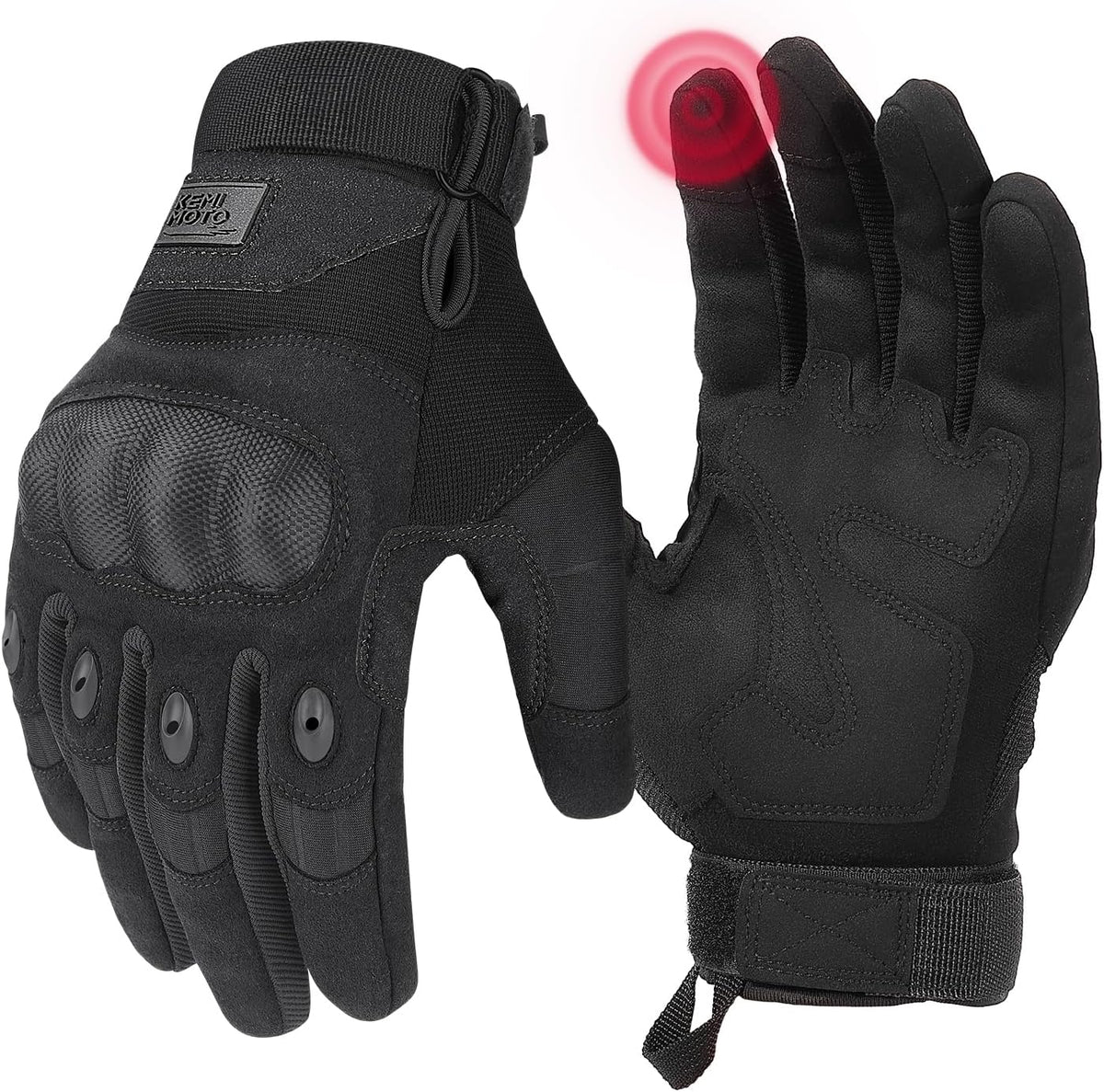 KEMIMOTO Tactical Gloves for Men, Touchscreen Motorcycle Gloves with Hard Shell & Palm Padding, Breathable Protective Gloves for Motorcycle, Cycling, Airsoft, Paintball, Hiking & Outdoor Sports, Black, X-Large