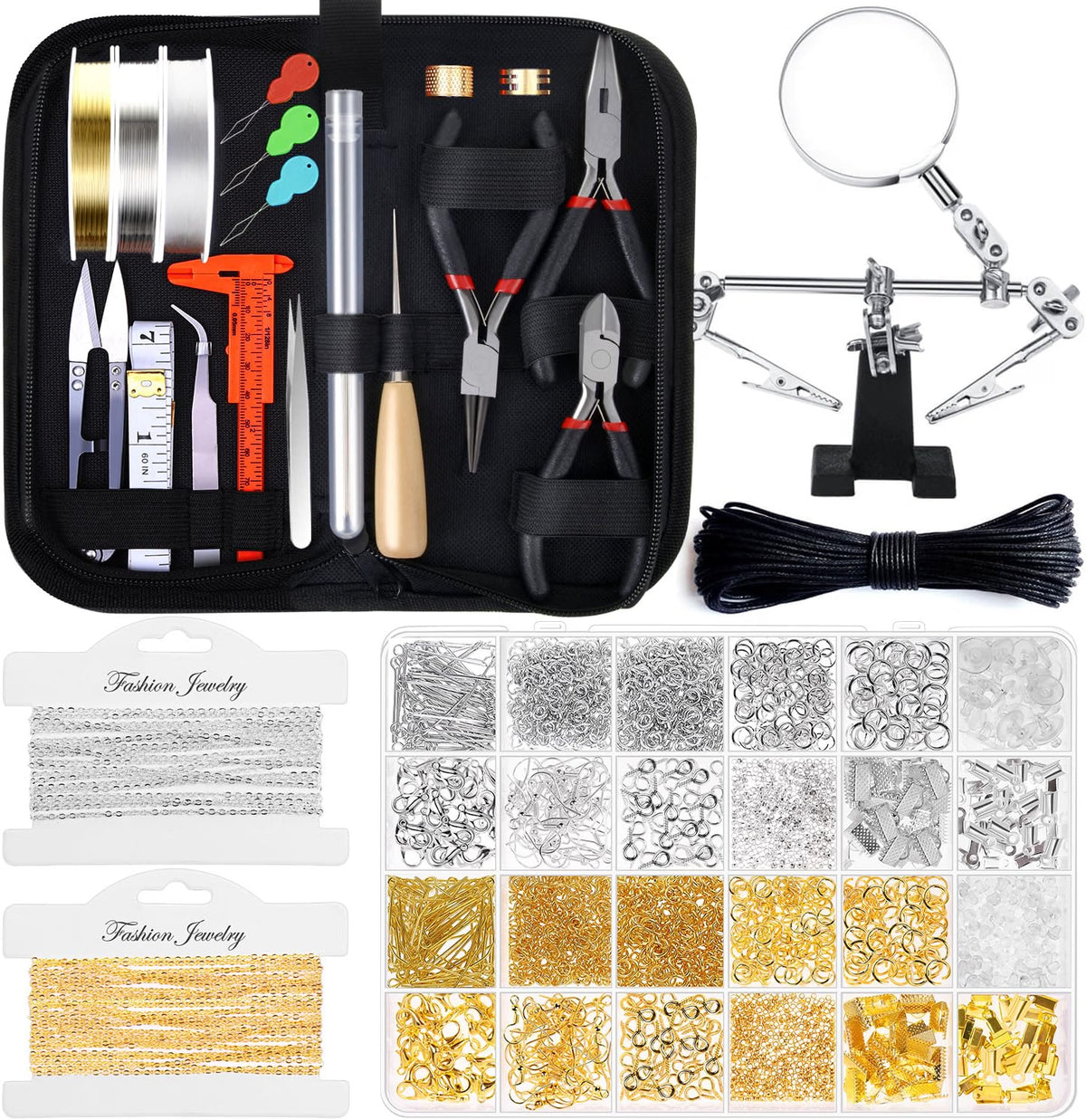 shynek 1857-Piece Jewelry Making Supplies Kit for Adults, Jewelry Making Tools with Pliers, Earring Hooks, Wires, Chains, Findings & Helping Hands for Crafts, Repair & DIY Projects