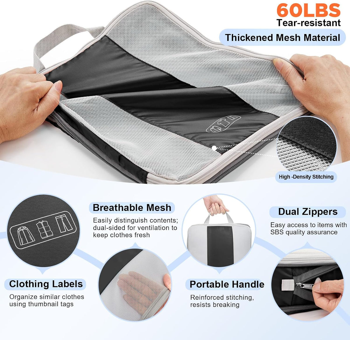 OlarHike 10 Set Compression Packing Cubes for Travel Essentials,Compressible Expandable Space Saver Bags for Organizing Clothes,Luggage Suitcase Garment Bags with Over 1000 pcs Mesh Holes(Black)