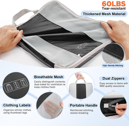 OlarHike 10 Set Compression Packing Cubes for Travel Essentials,Compressible Expandable Space Saver Bags for Organizing Clothes,Luggage Suitcase Garment Bags with Over 1000 pcs Mesh Holes(Black)