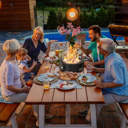 15.7" Propane Gas Fire Pit Side-Mounted, Portable Tabletop Fireplace, FP038 Portable Smokeless Fireplace with Lava Rocks & Glass Shield for Outdoor Patio Backyard Camping RV Tailgating, Round
