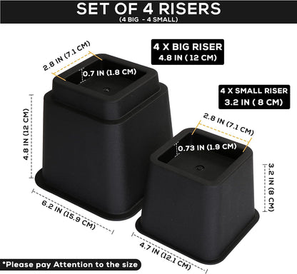 Utopia Bedding Bed Riser, 3 & 5 Inches Adjustable Furniture Risers for 8 Inch Combined Furniture Lift, Under Bed Storage & Dorm Room Essential, Supports Up to 1,300 lbs (36 Set, Black)
