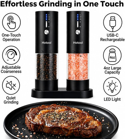 Hotool Electric Salt and Pepper Grinder Set, 4oz