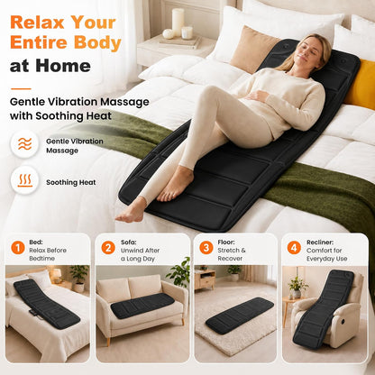 CILI Full Body Massage Mat with Heat, 59" Vibration Massage Pad, 10 Motors, 5 Modes, 3 Intensities, Graphene Heating, Back, Hip & Leg Massager