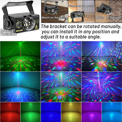 OIEZISRO 3-in-1 Disco Party Light, Sound Activated DJ Disco Ball & Strobe Stage Light with RGB LED Effects, Remote Control, Wall & Ceiling Mount, Black