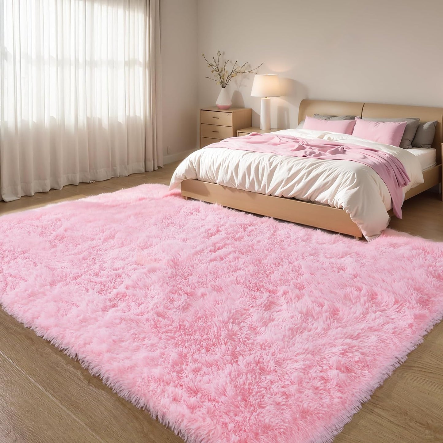 Pink Fluffy 4x6 Area Rugs for Bedroom Girls, Plush Washable Carpet Area Rug for Kids Room, Nursery, Dorm Room, Non Slip Shaggy Floor Carpet