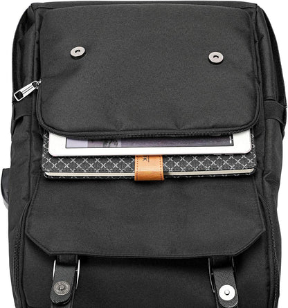 YALUNDISI Vintage Laptop Backpack, 15.6-Inch Travel Backpack with USB Charging Port, Water-Resistant College & Business Backpack for Women & Men, Black