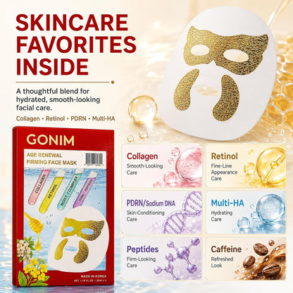 GONIM Korean Collagen Face Mask with PDRN, Anti Aging Firming Facial Mask Korean face mask with retinol and hyaluronic acid, hydrating collagen sheet mask with gold eye and smile line overlay, 35mlx8