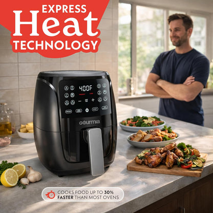 Gourmia Air Fryer - 4 Qt Basket Capacity, 12 Cooking Presets, Black Digital Display, Touch Controls, 90–400°F Adjustable Temperature, Dishwasher-Safe Basket & Crisper Tray