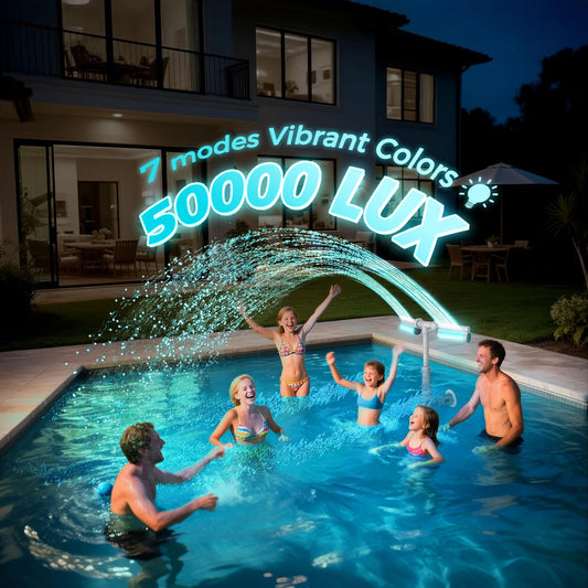 Klleyna Pool Fountain with 7-Color LED Lights, Dual Waterfall Sprayer, Remote Control, Adjustable 15-22" Height, Rechargeable Pool Fountain for Above Ground & Inground Pools, Gray