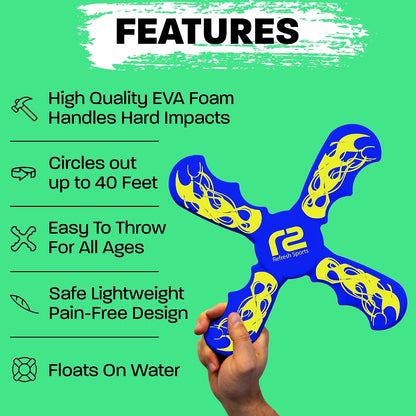 Refresh Sports Soft Boomerang for Kids, EVA Foam Flying Boomerang for Ages 6+, Easy-to-Throw Outdoor Toy for Boys & Girls, Beach, Pool & Backyard Play, Blue