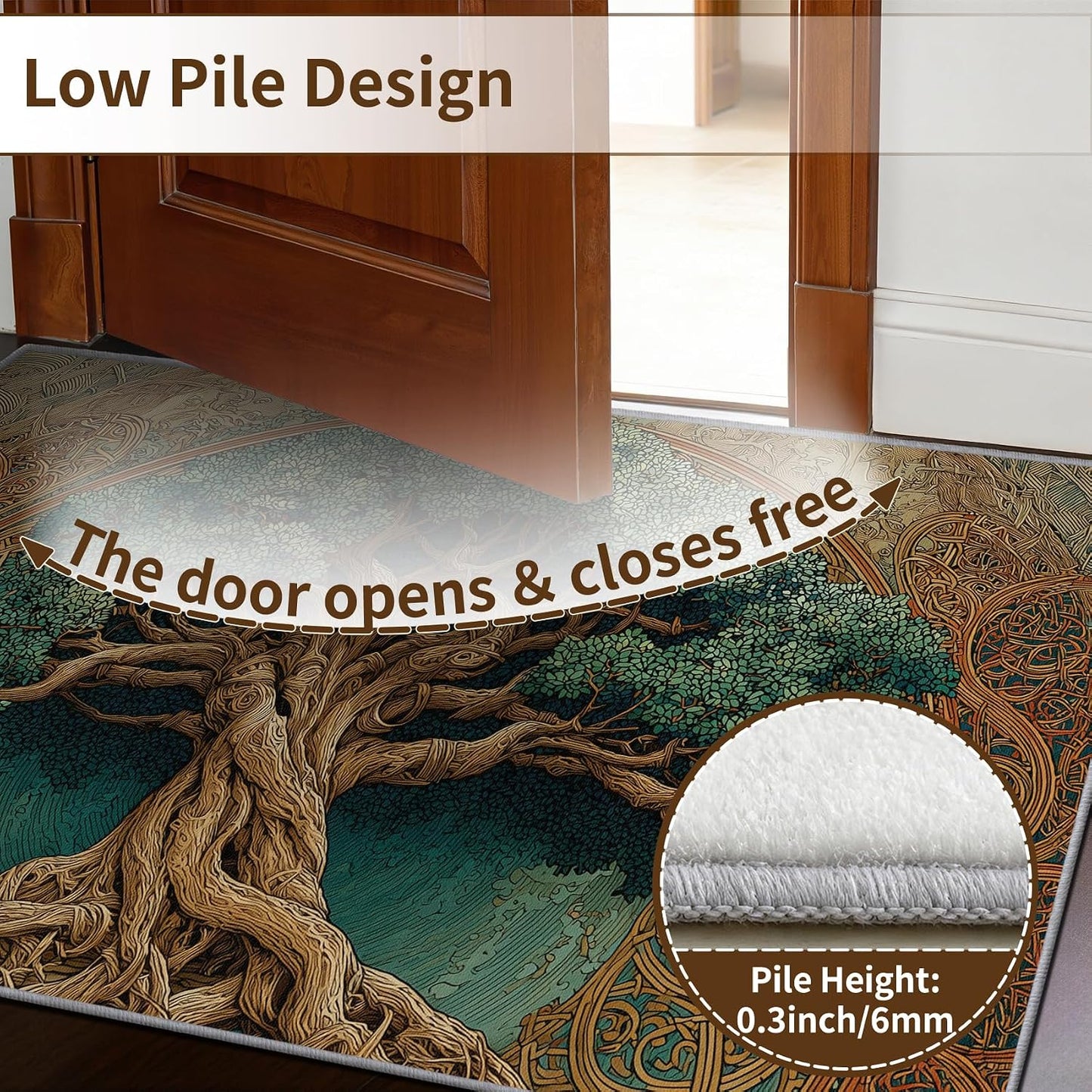 Tree of Life Area Rug for Bedroom, Viking Celtic Knot Washable Rugs, 8x10 Rug for Living Room, Non Slip & Soft Low Pile & Stain Resistant Large Carpet, Botanical Home Decor Gifts