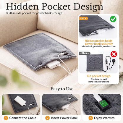 USB Mini Heating Pad for Travel with 3 Heat Settings & Auto Off