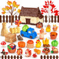 QAUYETM 50-Piece Fall Thanksgiving Mini Resin Figurines, Autumn Farm Village Decor with Pumpkins, Turkeys, Scarecrows & Harvest Accessories for Dollhouse, Garden & Table