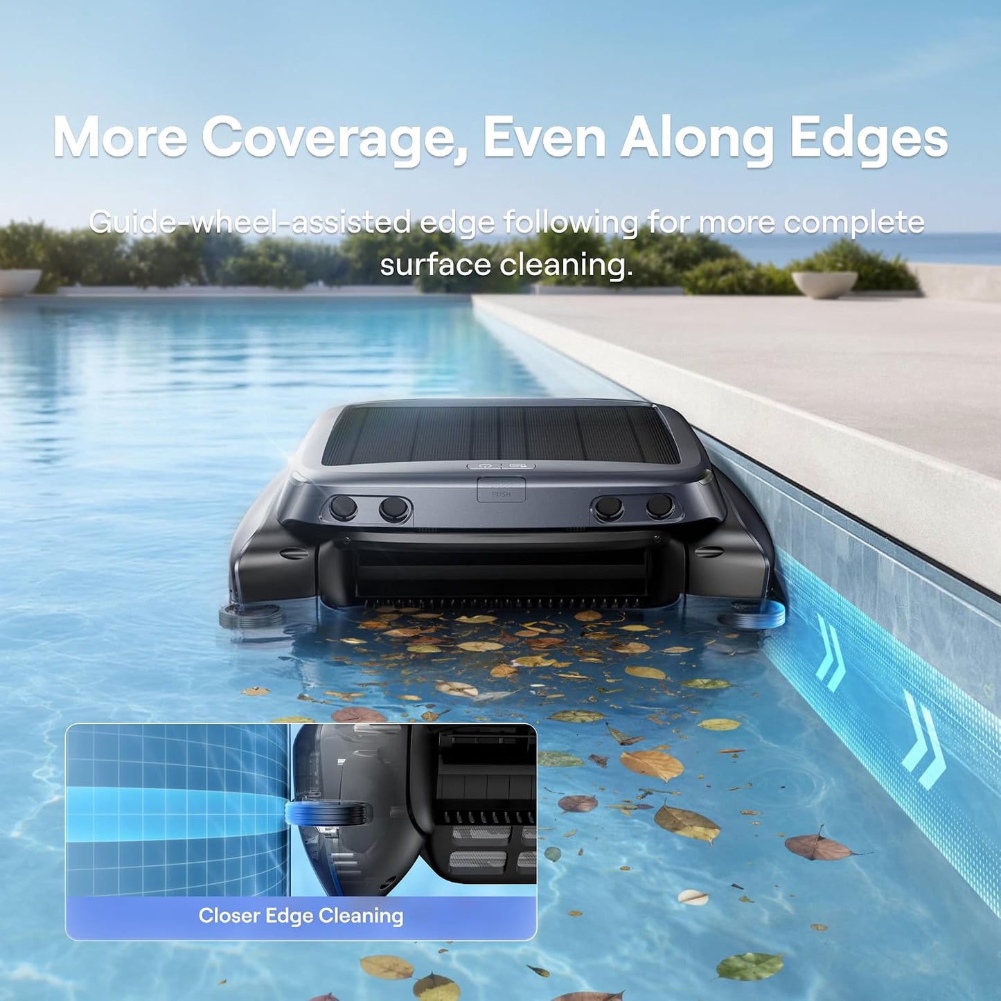 Beatbot iSkim Robotic Pool Surface Skimmer, 9L Basket, 24/7 Solar Cleaning, 28-Hour Runtime, Anti-Stranding Design for Pool Steps, Smart Obstacle Avoidance, Auto Return, APP Control-Navy Blue