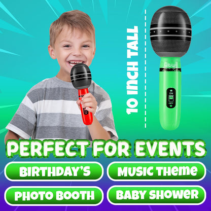 Bedwina Inflatable Microphones, 12-Pack 10-Inch Neon Karaoke Party Favors, Blow-Up Music Props for Kids & Adults, Photo Booth Decorations & Party Supplies