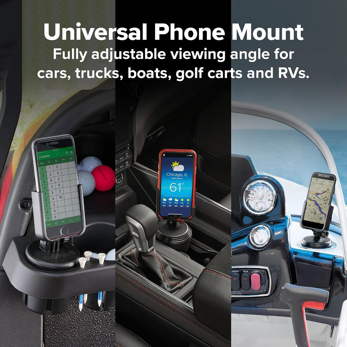 WeatherTech CupFone, Universal Cup Holder Phone Mount for Cars – Adjustable & Secure Fit with Open Access for Charging – Compatible with iPhone, Android - Black