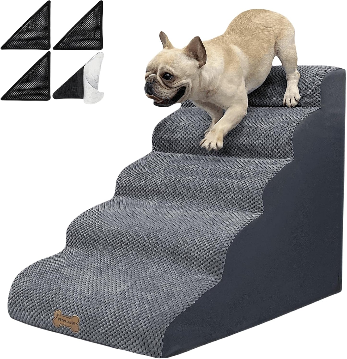 Necrely 5-Step Dog Stairs for 23-Inch High Beds & 20–30 Inch Couches, Non-Slip Pet Steps for Small, Large Dogs & Cats, Grey