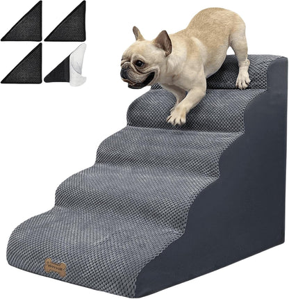 Necrely 5-Step Dog Stairs for 23-Inch High Beds & 20–30 Inch Couches, Non-Slip Pet Steps for Small, Large Dogs & Cats, Grey