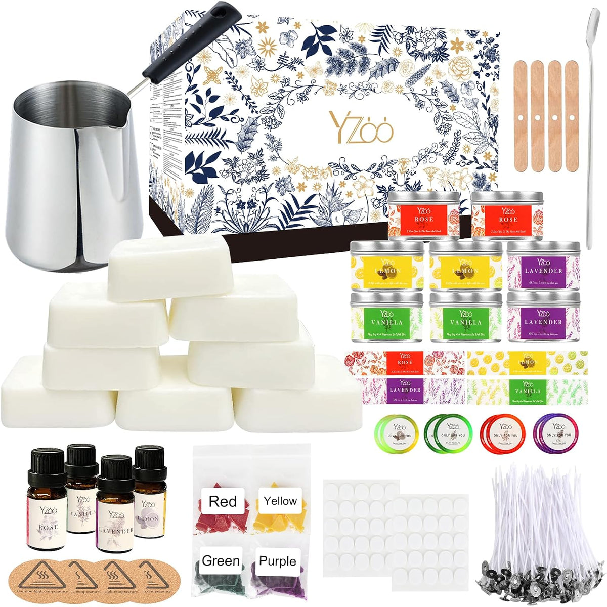 Yzoo Complete Candle Making Kit for Adults & Beginners, 151-Piece DIY Soy Candle Making Set with Wax Melter, Fragrance Oils, Dyes, Wicks, Candle Tins & Accessories