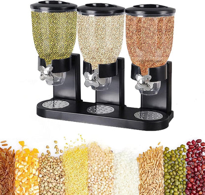 HyperionFlo Essentials Triple Food Dispenser, 2-Liter Dry Food Storage Container, Airtight Cereal, Candy, Nut & Granola Dispenser, Black