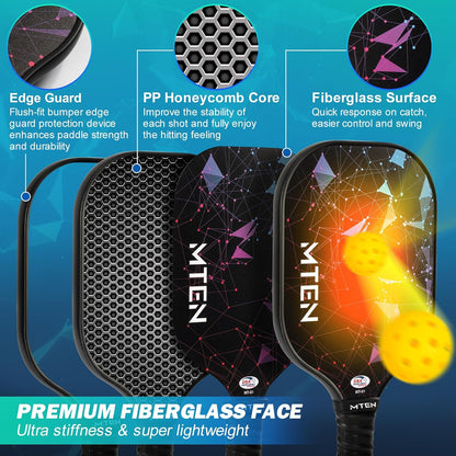 MTEN Pickleball Paddles Set of 2/4/1, USAPA Approved Fiberglass Rackets Lightweight Set for Men, Women, Beginners & Intermediate