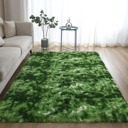 DweIke Fluffy Dark Green Rugs for Bedroom Living Room, 6x9 Large Soft Plush Shaggy Tie-Dyed Forest Moss Green Girls Boys Kids Rug, Non-Slip and Machine Washable Carpet for Dorm Nursery Decor
