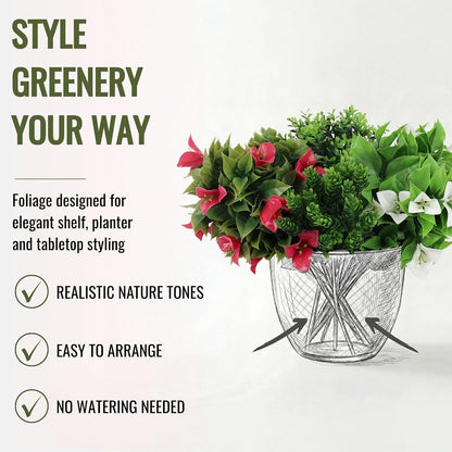DECKO Artificial Plants - Fake Plants & Flowers Indoor and Outdoor - UV Resistant Hanging Plants for Living Room, Balcony, Patio, Kitchen etc - Faux Greenery - Senna Collection (2 Sets of 3 Cascades)