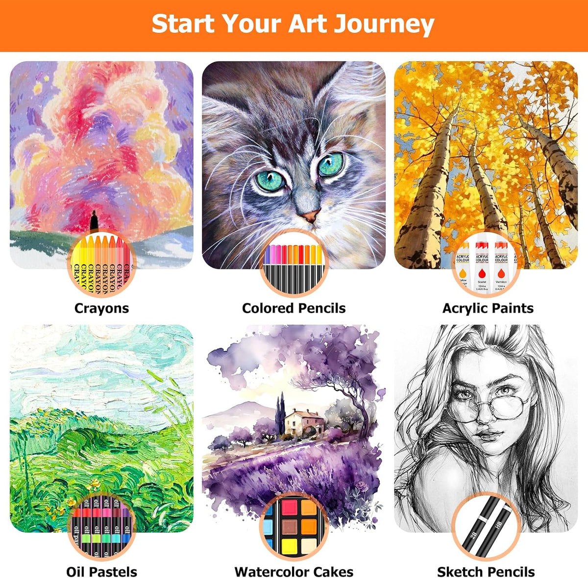 Soucolor 192-Piece Deluxe Art Set, Drawing & Painting Supplies Kit with Acrylics, Watercolors, Colored Pencils, Oil Pastels, Canvas Boards & Wooden Case for Adults & Artists