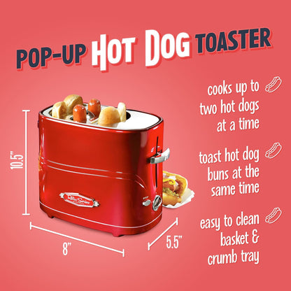 Nostalgia 2-Slot Hot Dog & Bun Toaster Retro Red