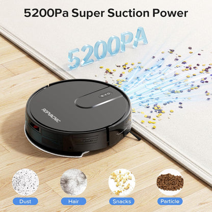 ROPVACNIC Robot Vacuum and Mop Combo 5200Pa Suction Robotic Cleaner Self-charging, app control, personalized cleaning adjustments, advanced obstacle avoidance, suitable for home use
