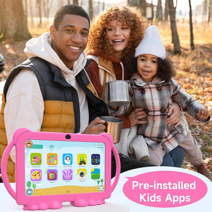 PEICHENG PCQ8 Kids Tablet 7 Inch, Android 12, 4GB RAM 32GB ROM, Parental Control, Dual Camera, IPS Touchscreen, Shockproof Case, Pink