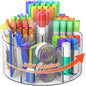 Acrylic Rotating Pen Holder, 360° Spinning Desk Organizer with 6 Compartments, Clear Desktop Caddy for Pens, Pencils, Markers, Crayons and Art Supplies