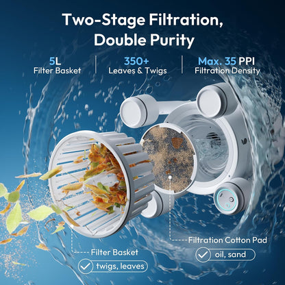 BUBLUE F10 Robotic Pool Surface Skimmer – App Controlled AI Navigation Pool Cleaner, Space White