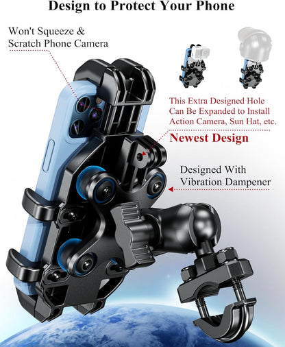 BRCOVAN Motorcycle Phone Mount Holder with Vibration Dampener, Adjustable Handlebar Phone Cradle for Motorcycles, Bikes, E-Bikes, ATVs & Scooters, Black