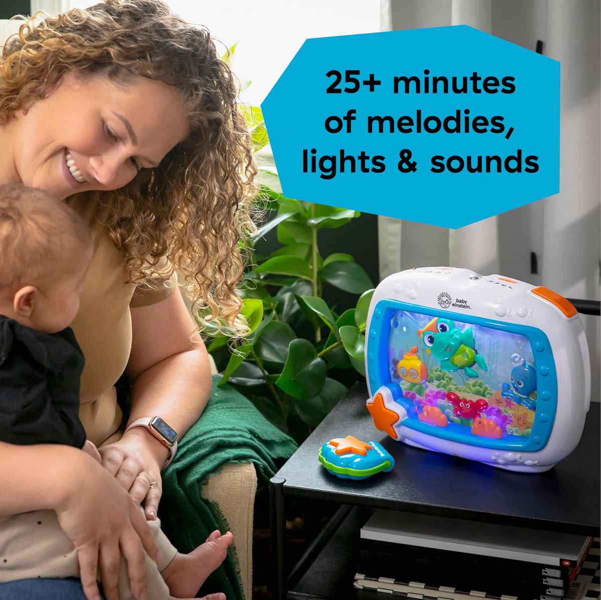 Baby Einstein Sea Dreams Soother Musical Crib Toy & Sound Machine, 25-Minute Light Effects, Remote Control, Newborn & Up, Neutral
